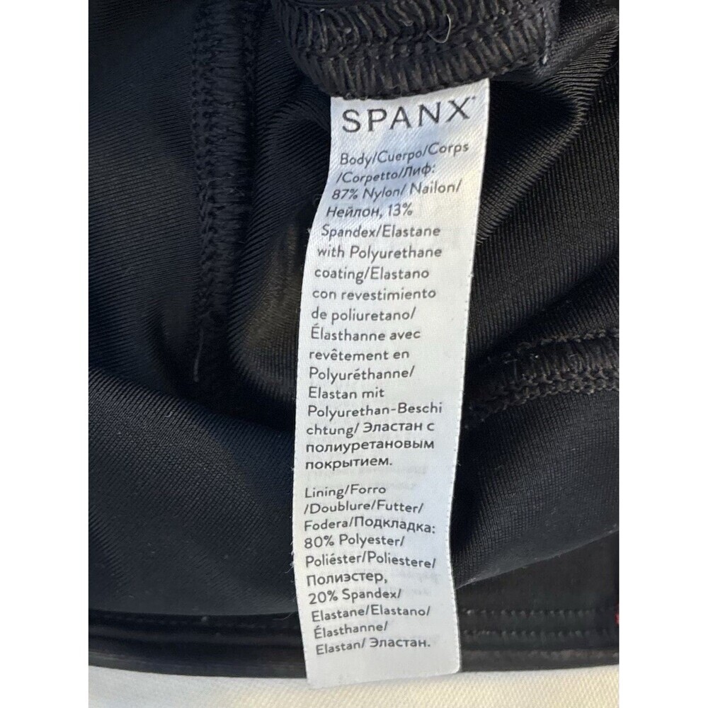 SPANX Black Faux Leather Stretch Leggings Women Medium Mid Rise Ankle Shaping - Picture 6 of 10